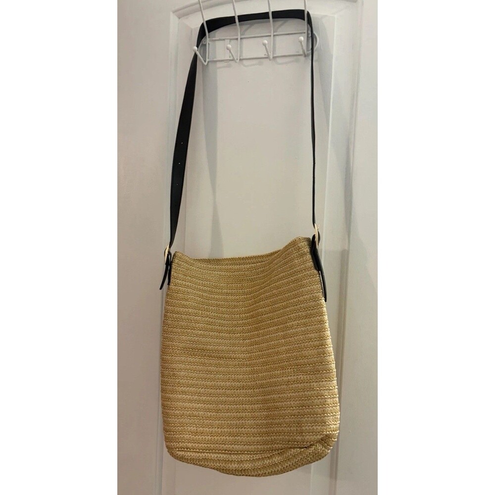 Woven Straw Shoulder Bag beach Adjustable Buckle earthy boho